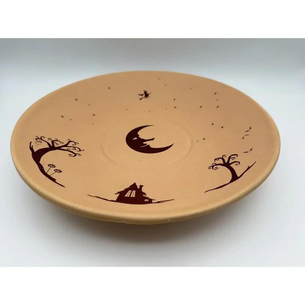 Lonesomeville Pottery Spooky Halloween Night Bowl 11” Witch Moon Pumpkin Signed